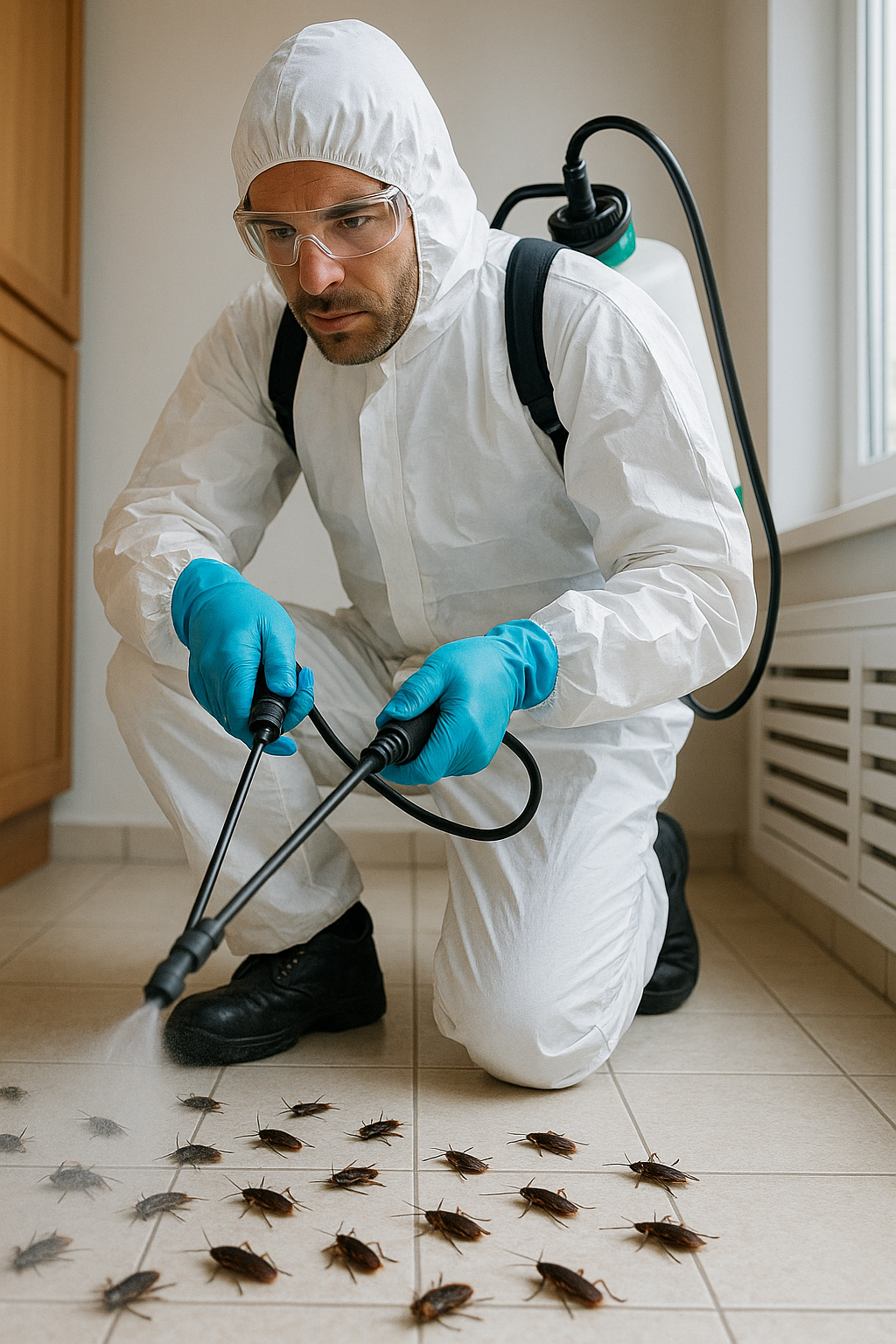 - Agent de propreté avec gants et produits d’entretien -